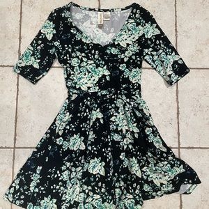 Black and blue floral dress